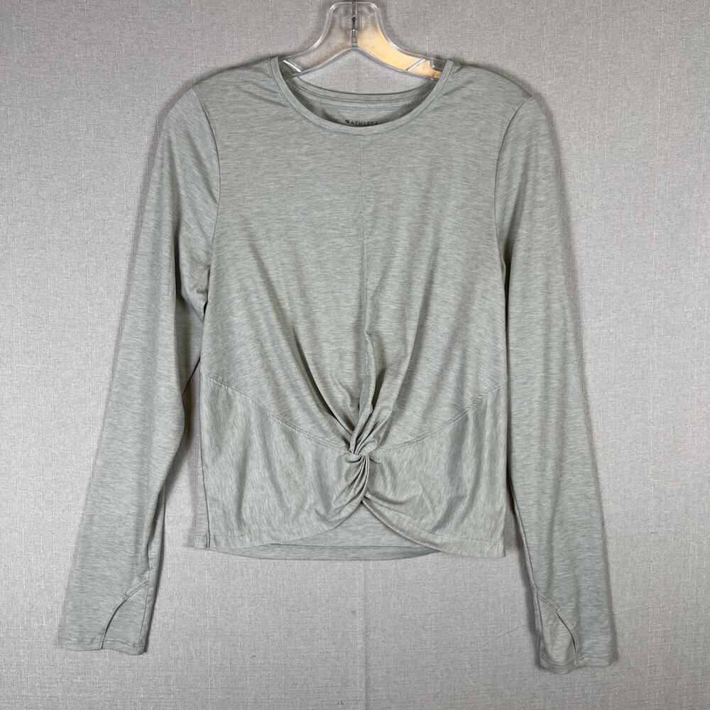 Athleta Women's Long Sleeve Top Size Medium Twist Front Thumb Holes Light Green
